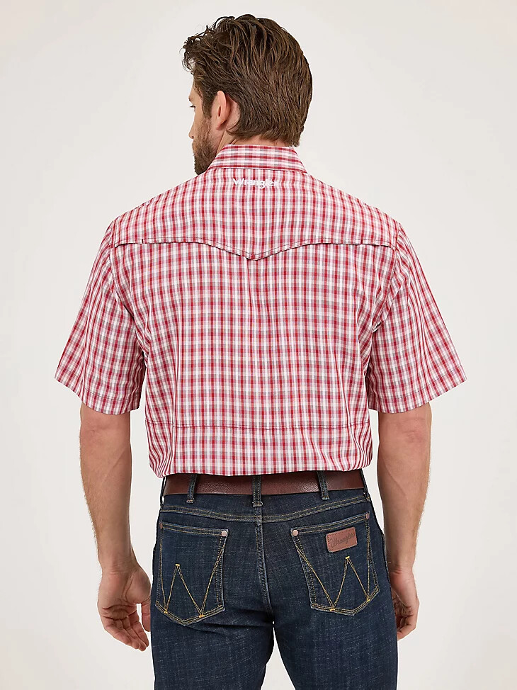 camicia a quadri a maniche corte wrangler performance snap da uomo colore rosso picnic
