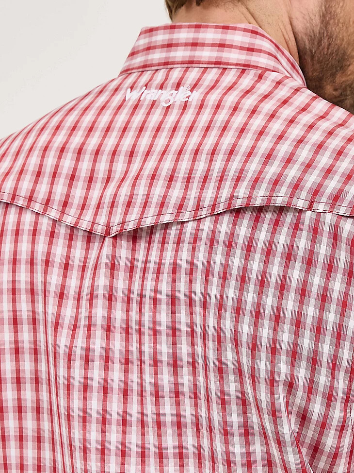 camicia a quadri a maniche corte wrangler performance snap da uomo colore rosso picnic
