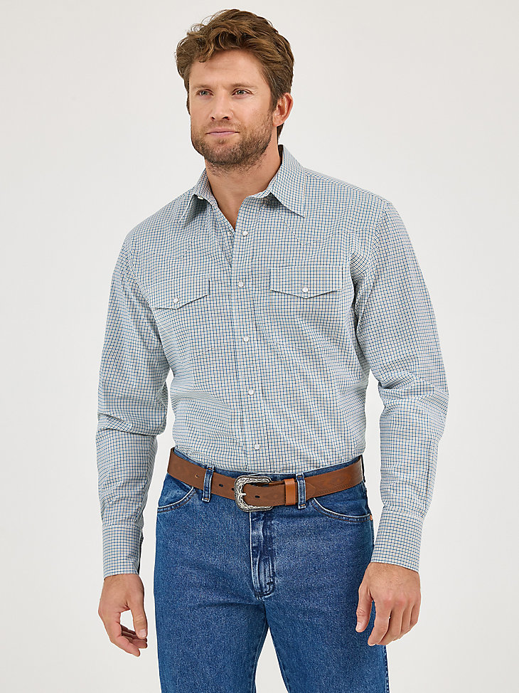 camicia da uomo a maniche lunghe antipiega con bottoni a pressione in stile western stile seashore