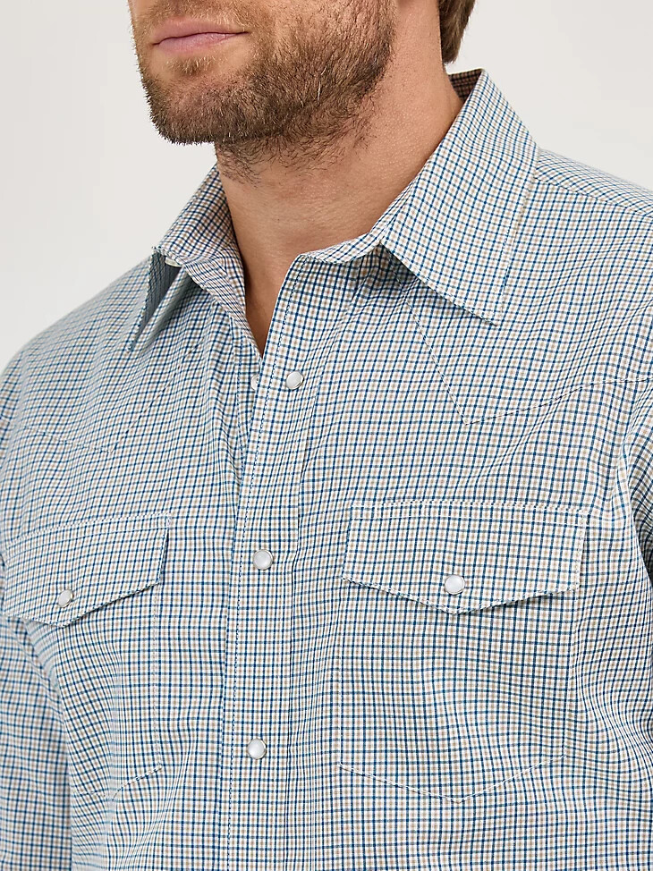 camicia da uomo a maniche lunghe antipiega con bottoni a pressione in stile western stile seashore