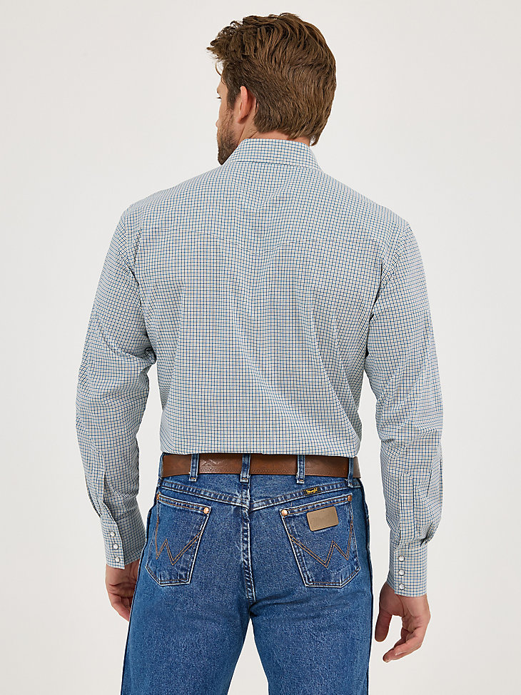 camicia da uomo a maniche lunghe antipiega con bottoni a pressione in stile western stile seashore