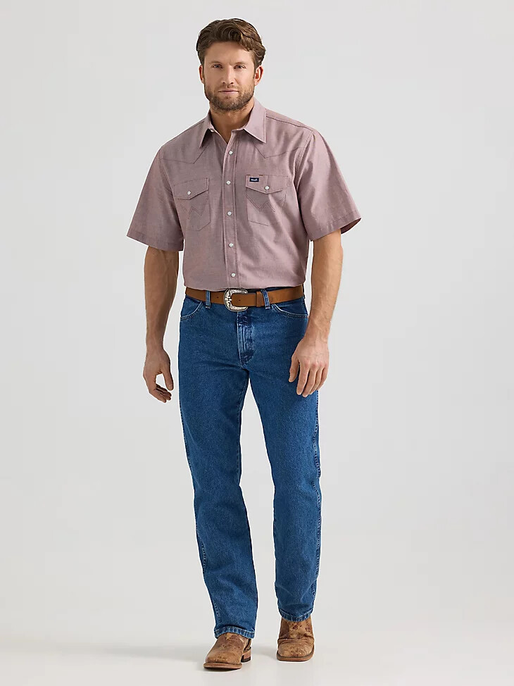 camicia da lavoro classica a maniche corte cowboy cut in stile western marrone
