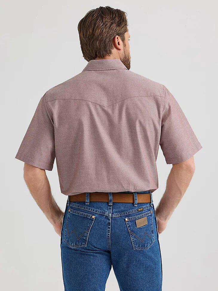 camicia da lavoro classica a maniche corte cowboy cut in stile western marrone