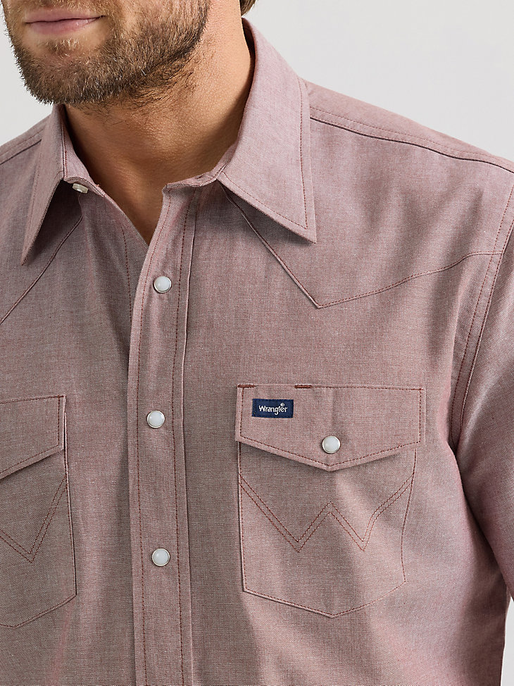 camicia da lavoro classica a maniche corte cowboy cut in stile western marrone