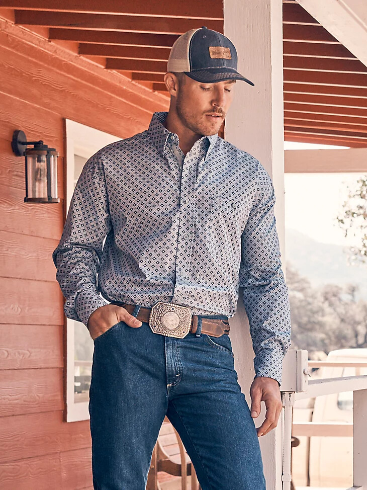 camicia a maniche lunghe con bottoni e una tasca wrangler george strait blu diamante caldo