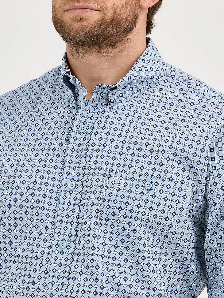 camicia a maniche lunghe con bottoni e una tasca wrangler george strait blu diamante caldo