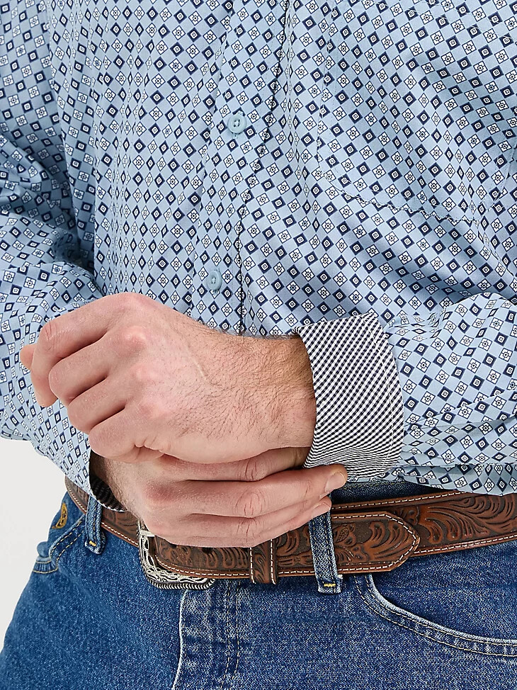 camicia a maniche lunghe con bottoni e una tasca wrangler george strait blu diamante caldo
