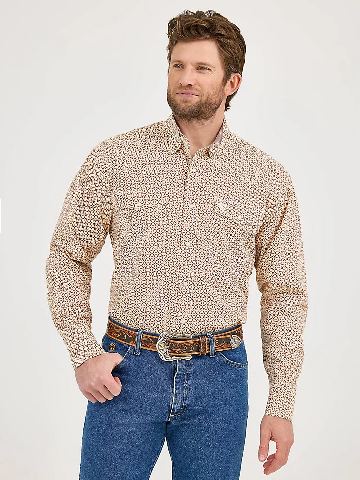 camicia western a maniche lunghe wrangler george strait troubadour con bottoni automatici e rivestimento in cioccolato