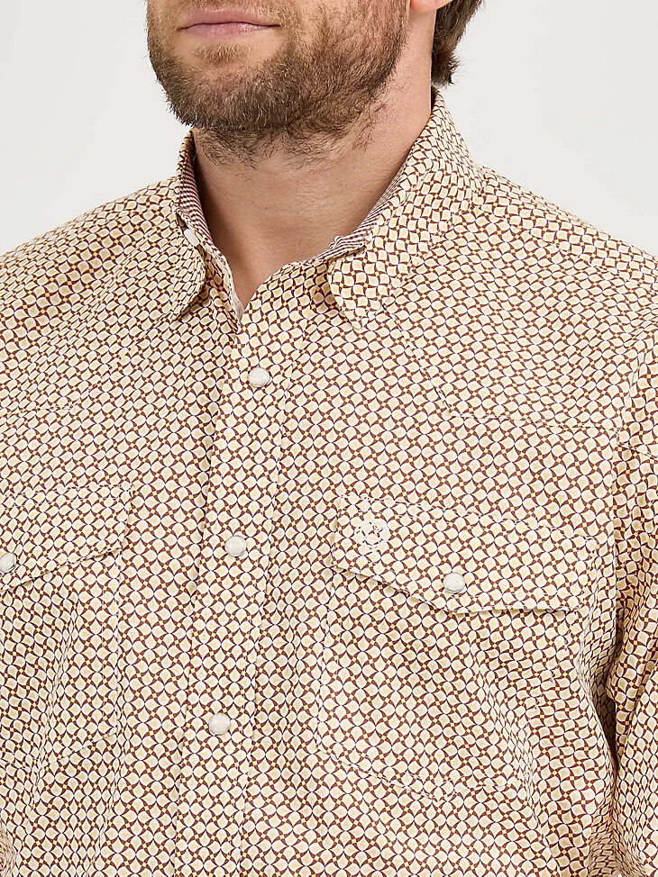 camicia western a maniche lunghe wrangler george strait troubadour con bottoni automatici e rivestimento in cioccolato