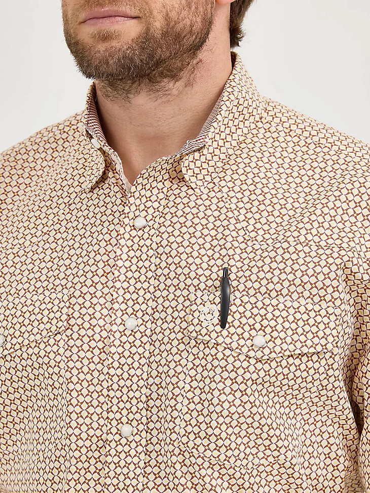 camicia western a maniche lunghe wrangler george strait troubadour con bottoni automatici e rivestimento in cioccolato