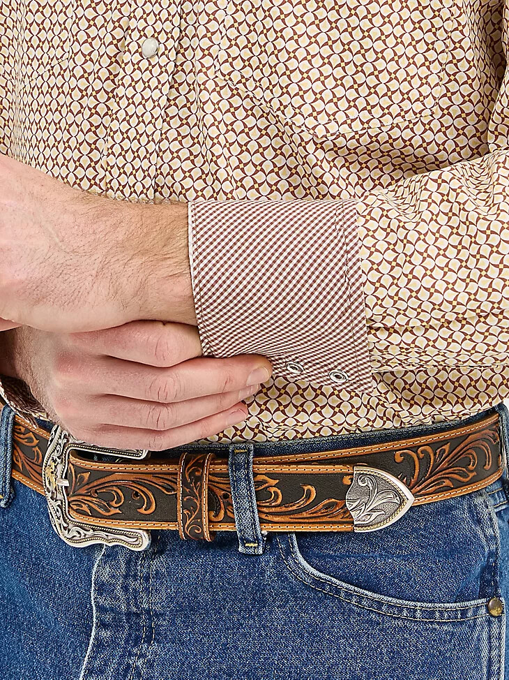camicia western a maniche lunghe wrangler george strait troubadour con bottoni automatici e rivestimento in cioccolato