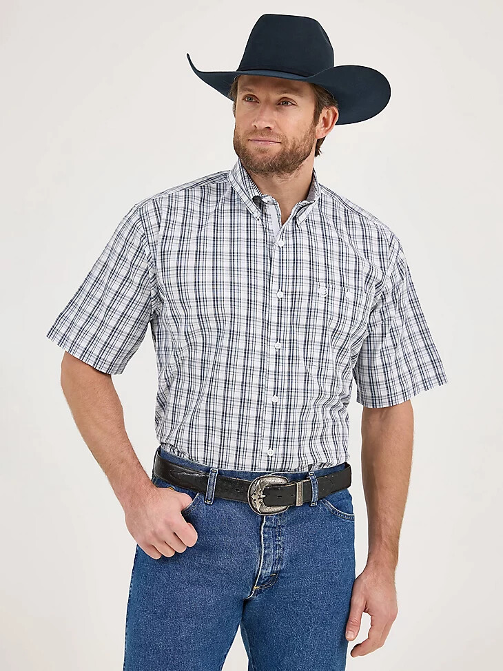 camicia a maniche corte con una tasca e bottoni wrangler george strait a quadri blu notte