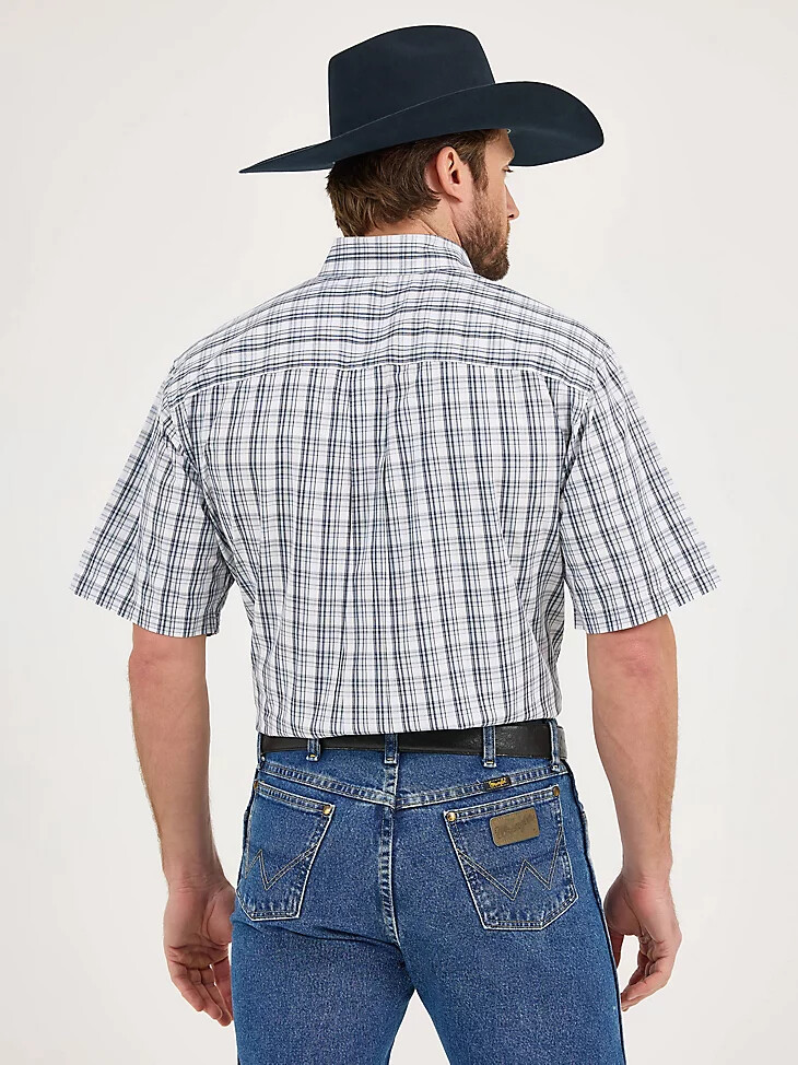 camicia a maniche corte con una tasca e bottoni wrangler george strait a quadri blu notte