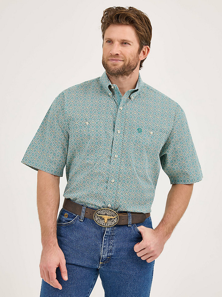 camicia a maniche corte con due tasche e bottoni wrangler george strait con inserti turchesi