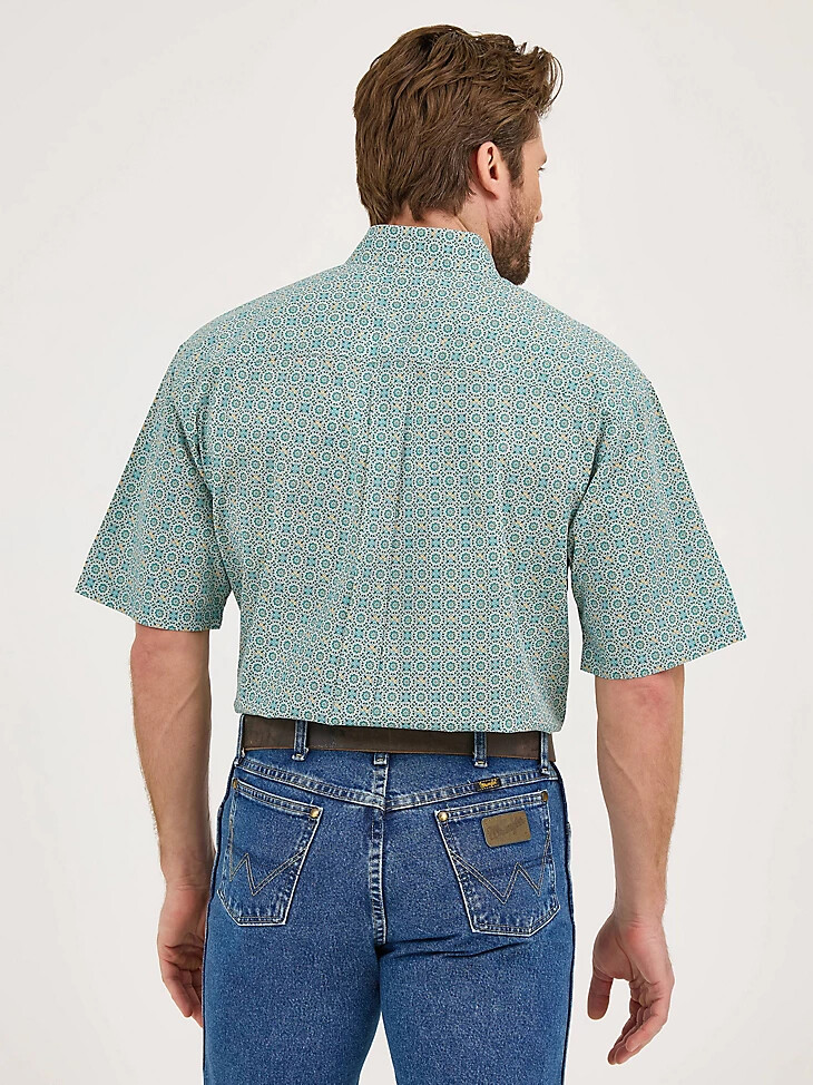 camicia a maniche corte con due tasche e bottoni wrangler george strait con inserti turchesi