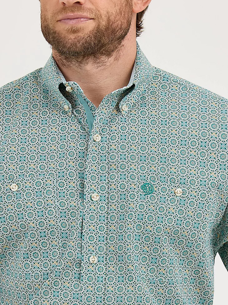 camicia a maniche corte con due tasche e bottoni wrangler george strait con inserti turchesi