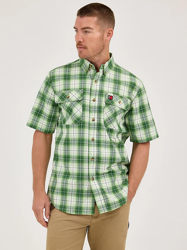 camicia da lavoro a quadri wrangler riggs workwear foreman colore verde erba