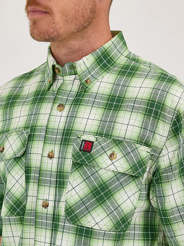camicia da lavoro a quadri wrangler riggs workwear foreman colore verde erba