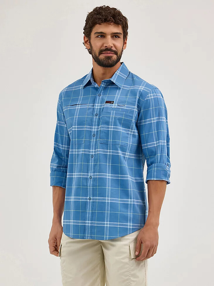 camicia a quadri hike to fish da uomo wrangler atg mangosteen