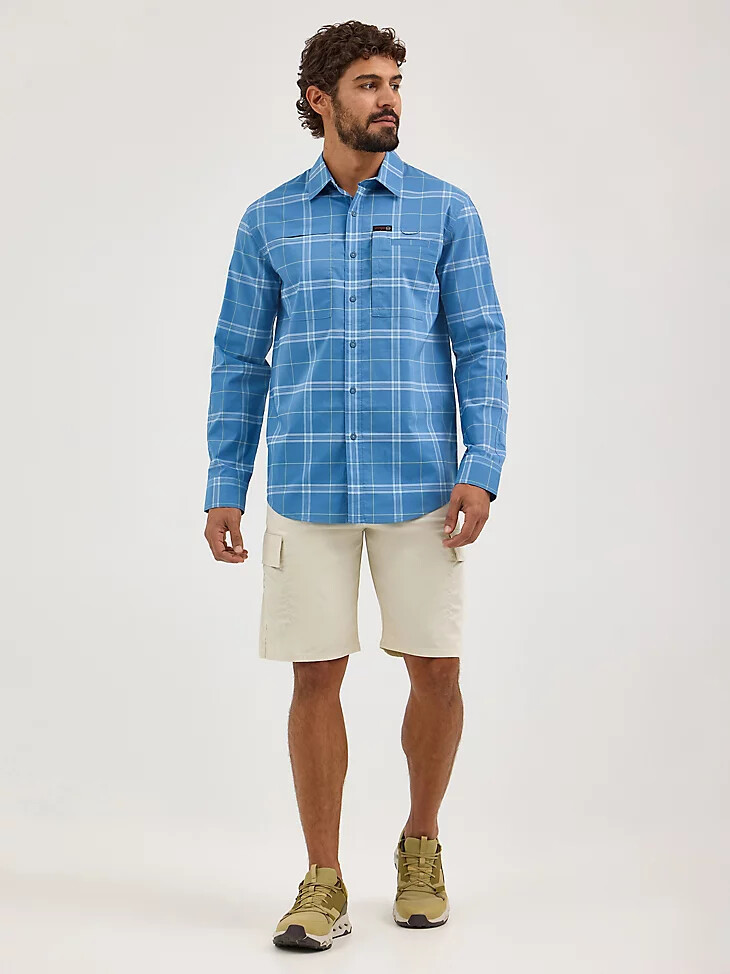 camicia a quadri hike to fish da uomo wrangler atg mangosteen