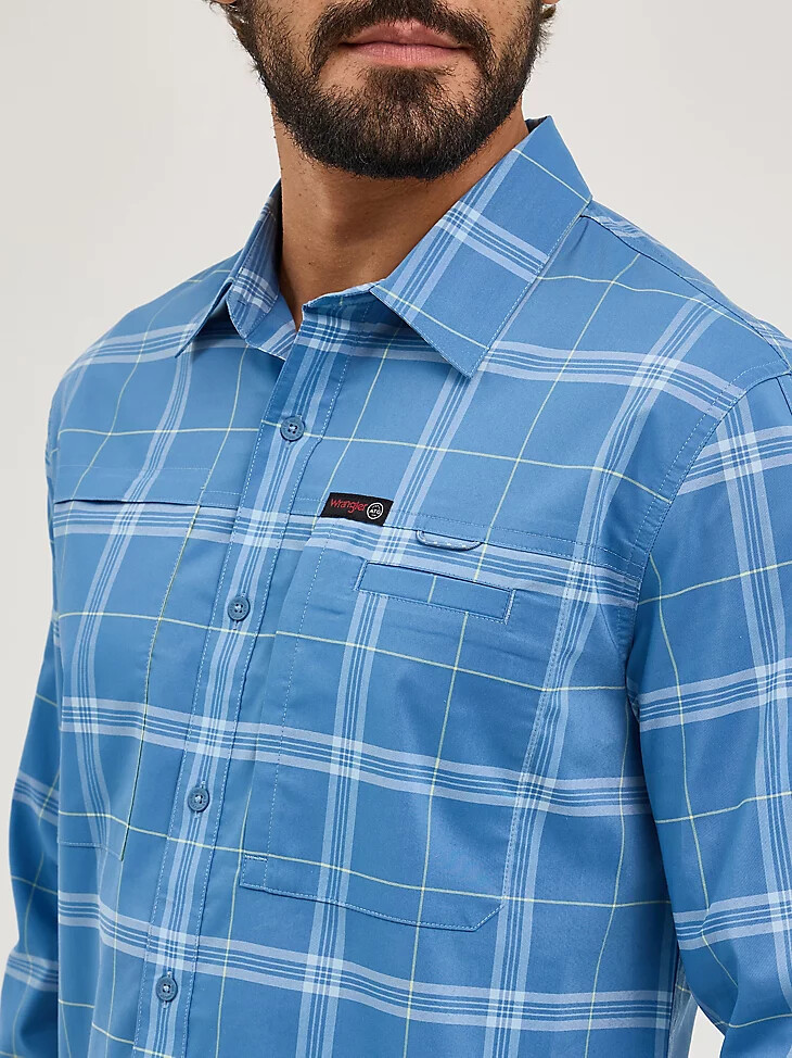 camicia a quadri hike to fish da uomo wrangler atg mangosteen