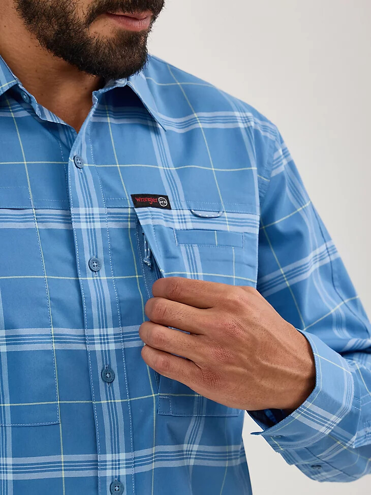camicia a quadri hike to fish da uomo wrangler atg mangosteen