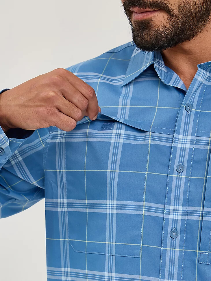 camicia a quadri hike to fish da uomo wrangler atg mangosteen