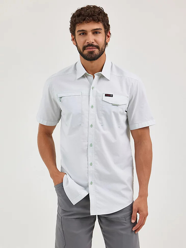 camicia da uomo wrangler atg in cedro con tasca e cerniera verde limo