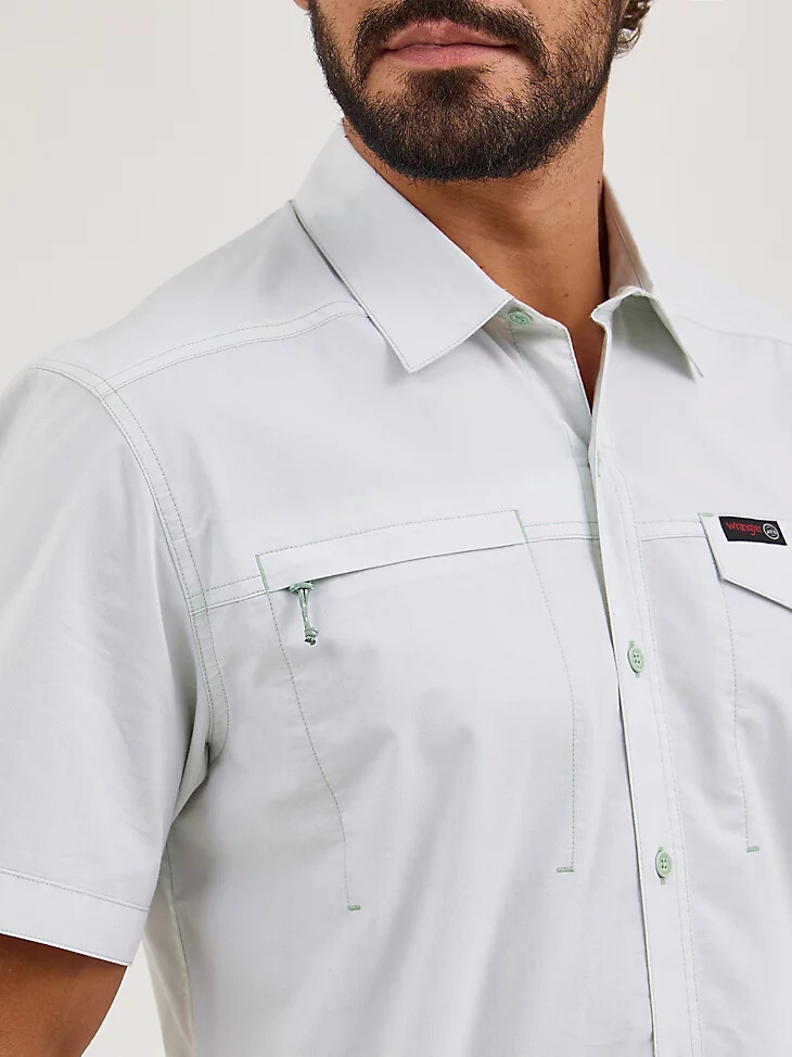 camicia da uomo wrangler atg in cedro con tasca e cerniera verde limo