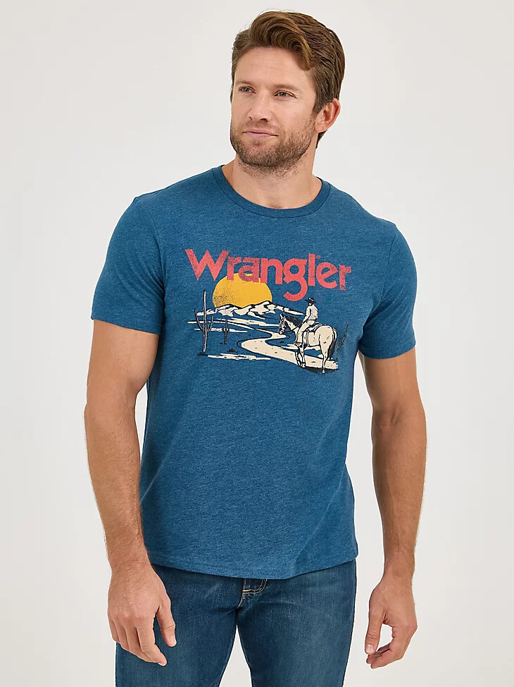 maglietta grafica da uomo cowboy desert navy road