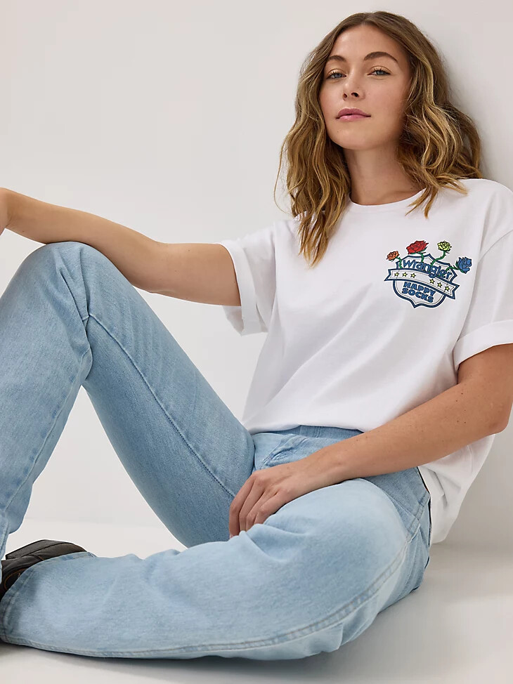 t-shirt wrangler x happy socks rose crest bianca