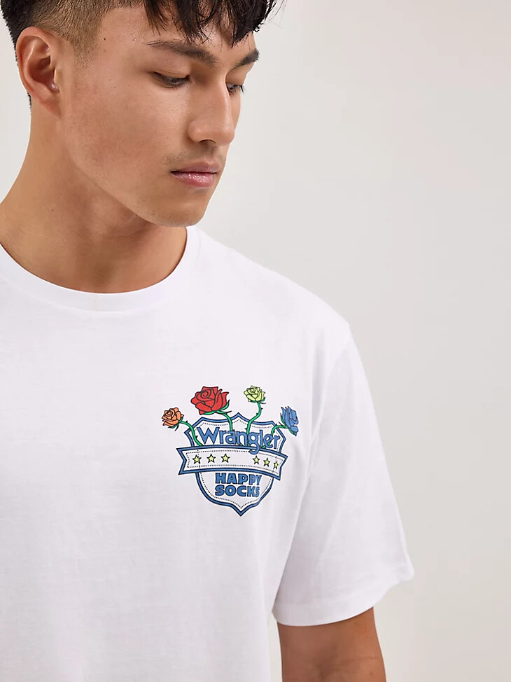 t-shirt wrangler x happy socks rose crest bianca