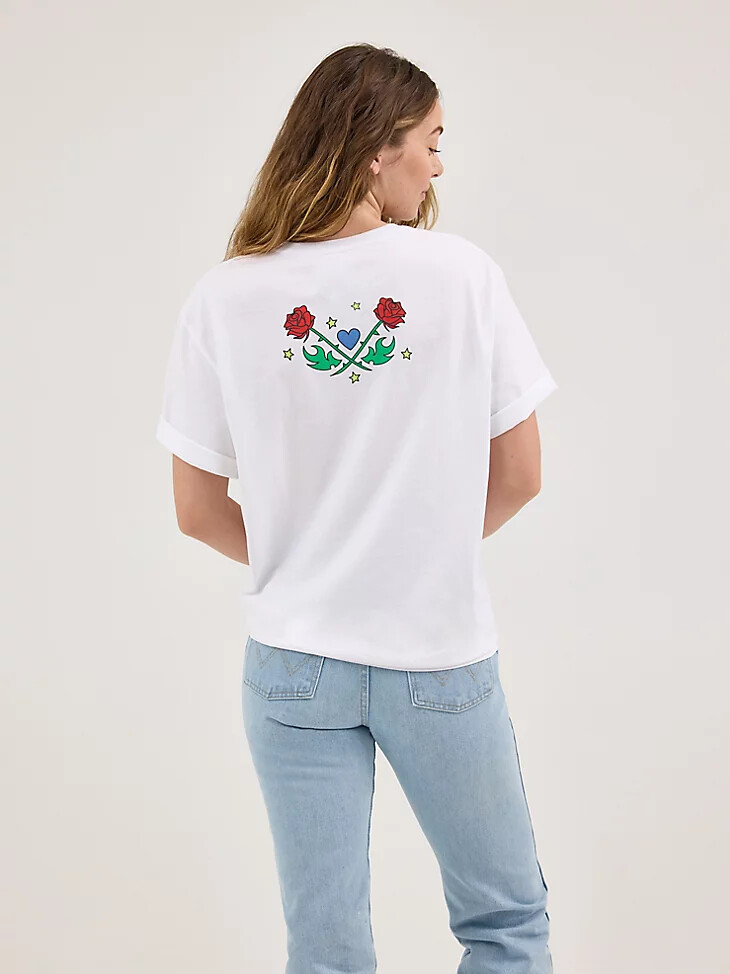t-shirt wrangler x happy socks rose crest bianca