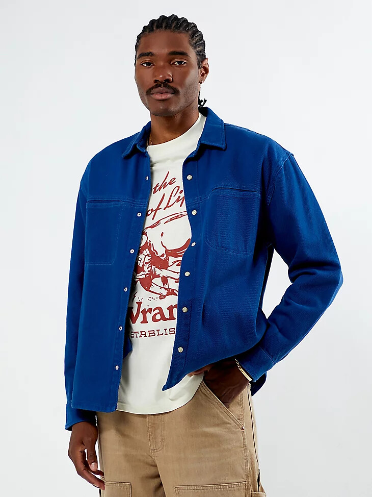 camicia oversize in twill blu delft da uomo wrangler x pacsun