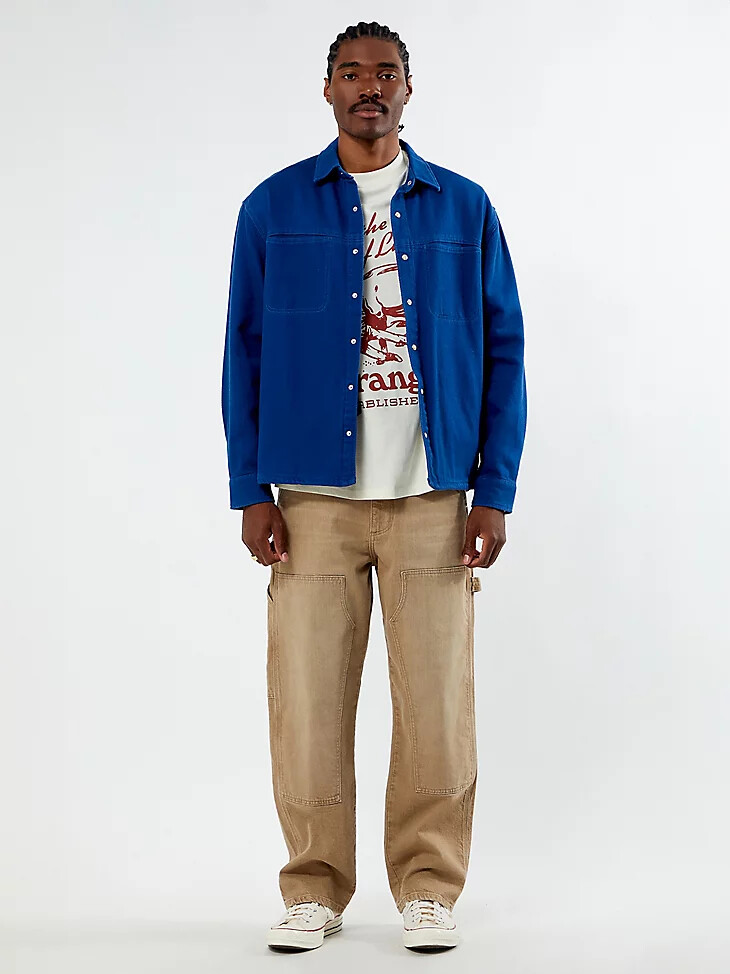 camicia oversize in twill blu delft da uomo wrangler x pacsun