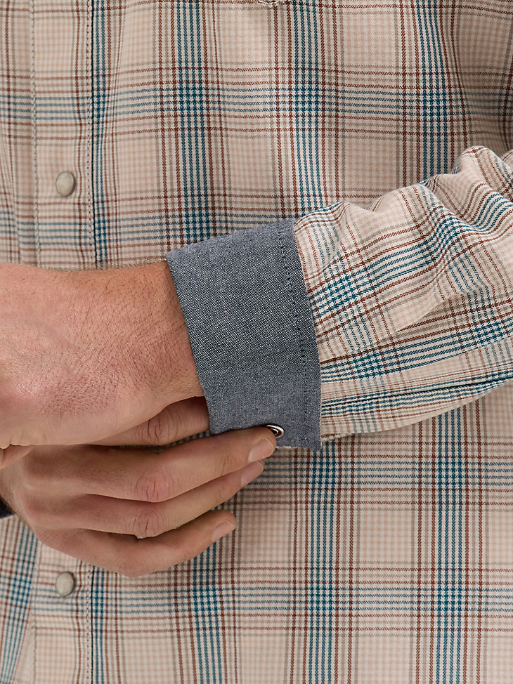 camicia a quadri western a maniche lunghe wrangler retro premium da uomo blu sabbia