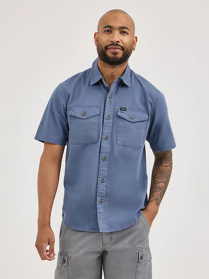 camicia da uomo in tessuto ripstop vintage indigo