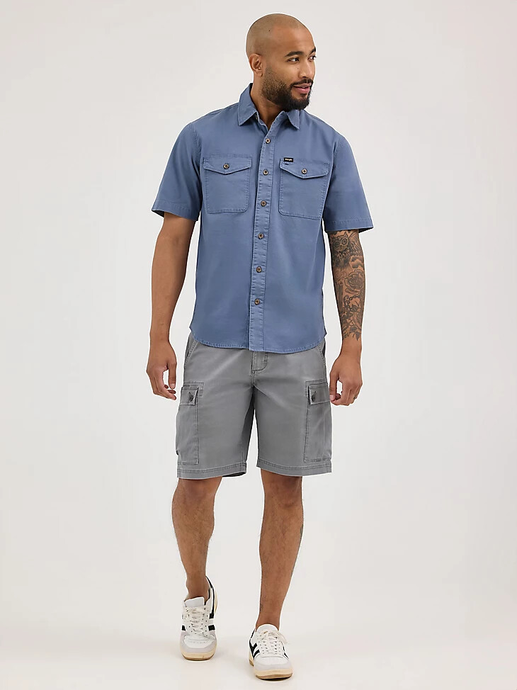 camicia da uomo in tessuto ripstop vintage indigo