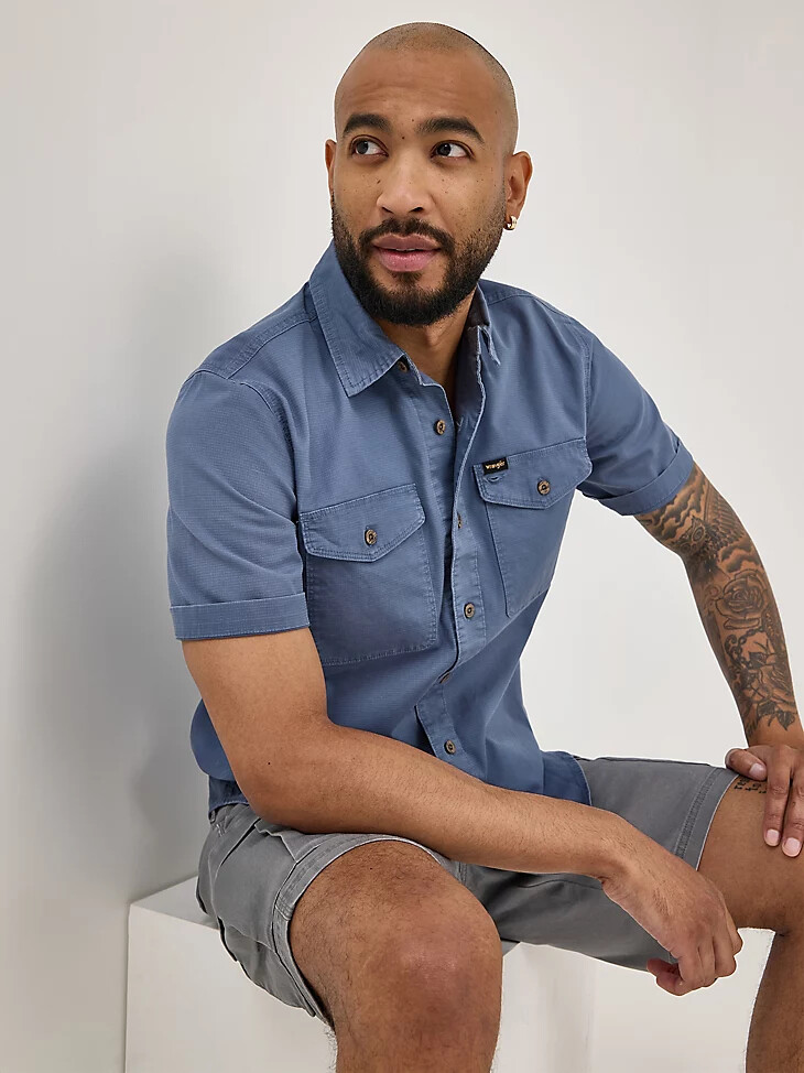 camicia da uomo in tessuto ripstop vintage indigo