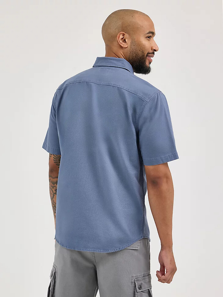 camicia da uomo in tessuto ripstop vintage indigo