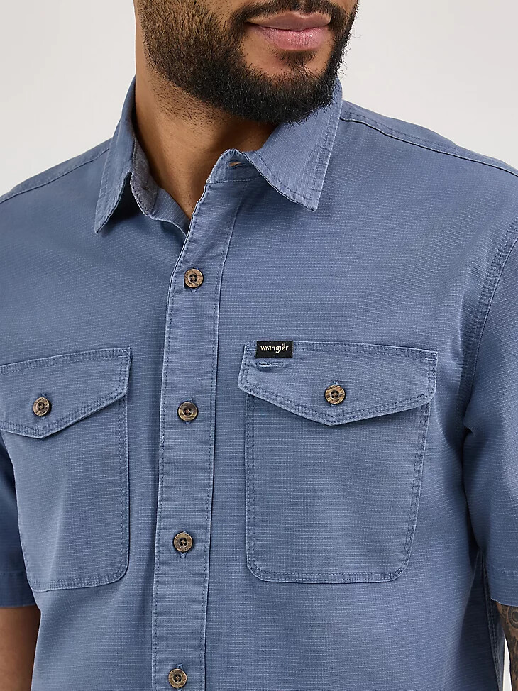 camicia da uomo in tessuto ripstop vintage indigo