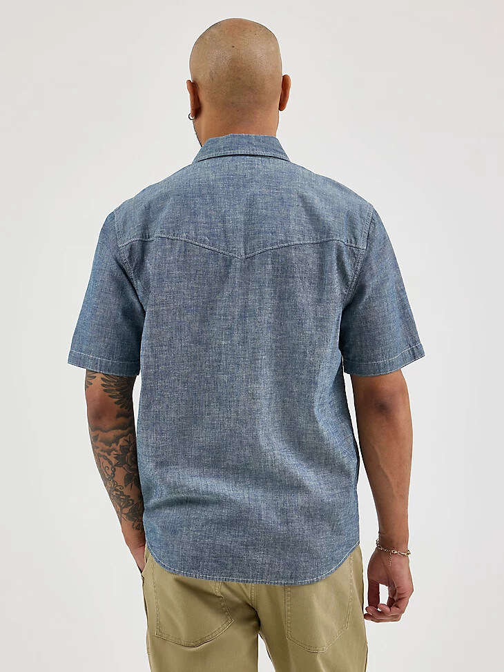 camicia da uomo a maniche corte in chambray vintage scuro