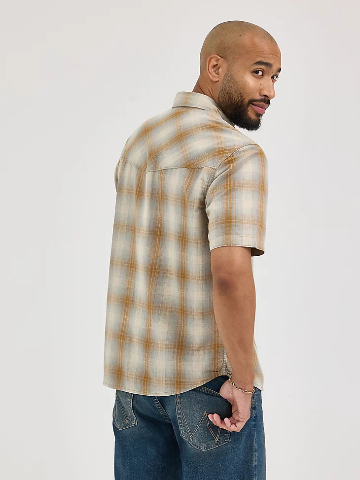 camicia da uomo in cotone slub a quadri color zenzero smaltato