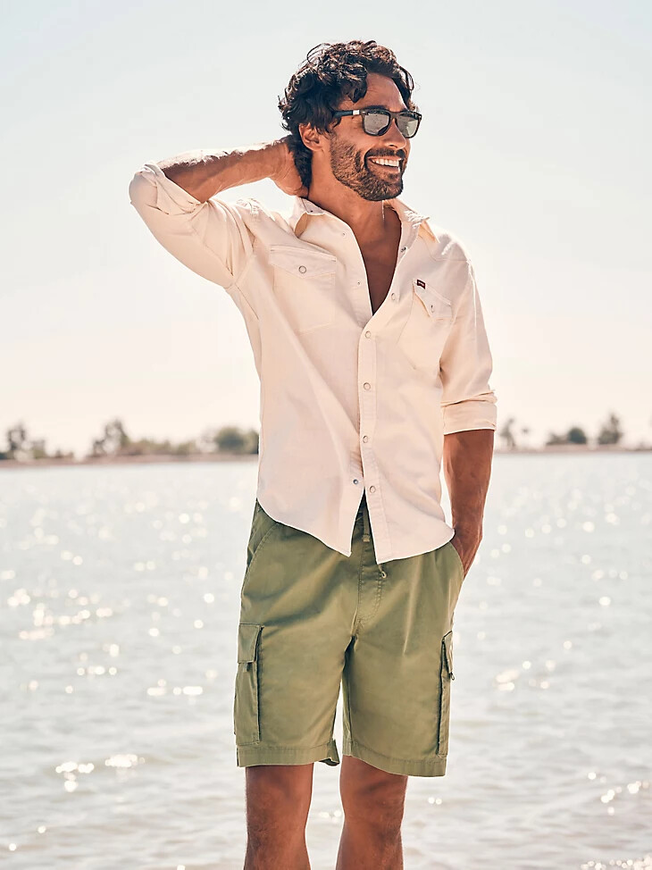 camicia da uomo in denim western con bottoni automatici colore ecru