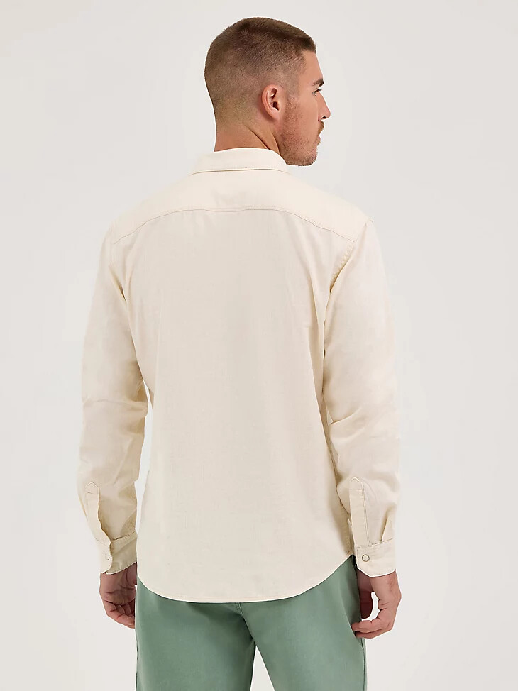 camicia da uomo in denim western con bottoni automatici colore ecru