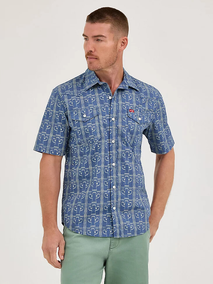 camicia da uomo con stampa moonlight cactus
