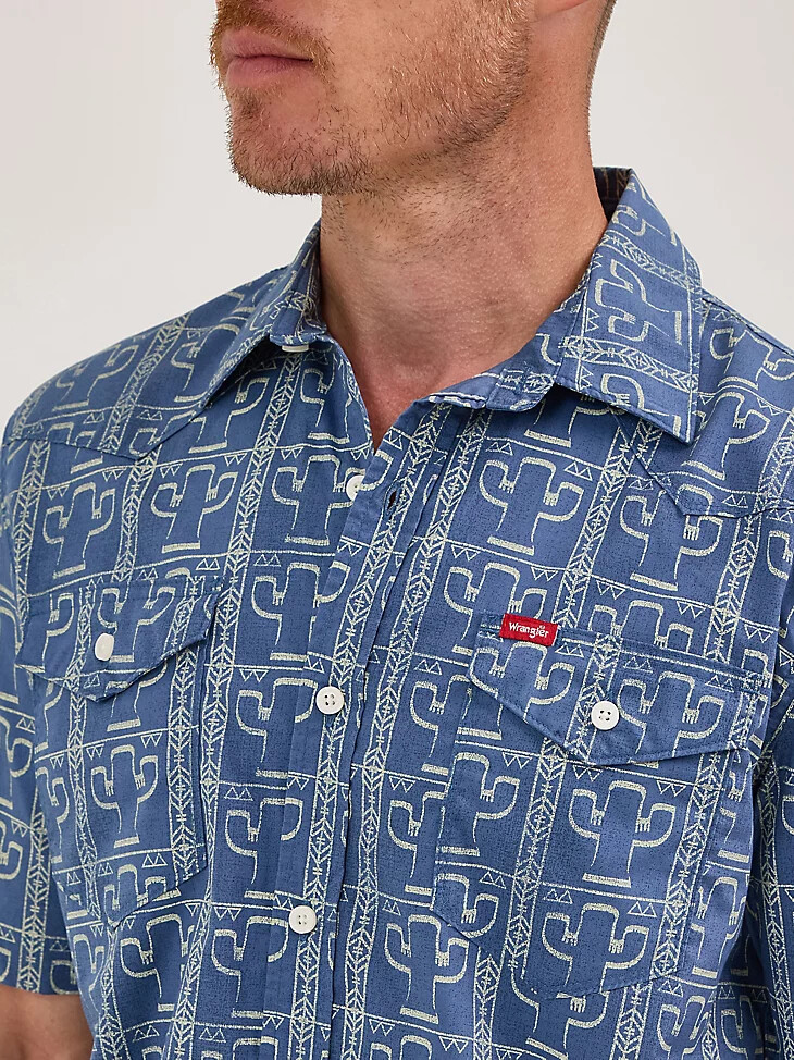 camicia da uomo con stampa moonlight cactus
