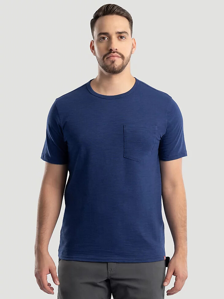 maglietta da uomo con tasca in maglia slub blu navy