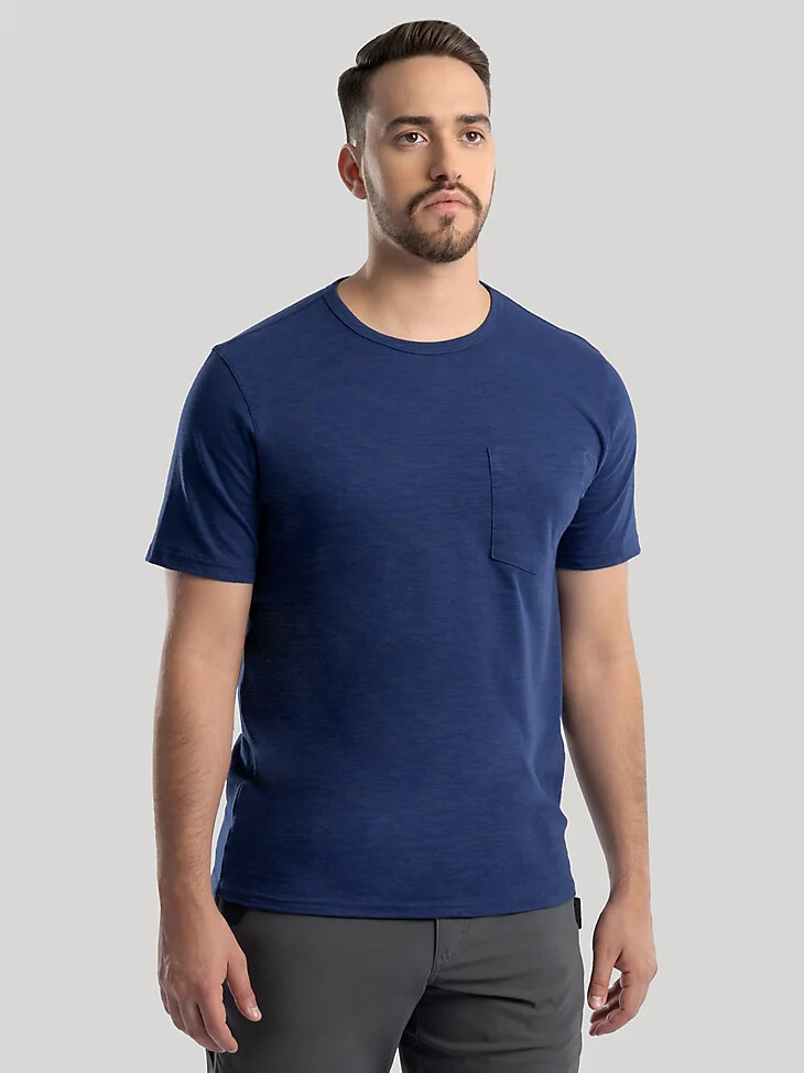 maglietta da uomo con tasca in maglia slub blu navy