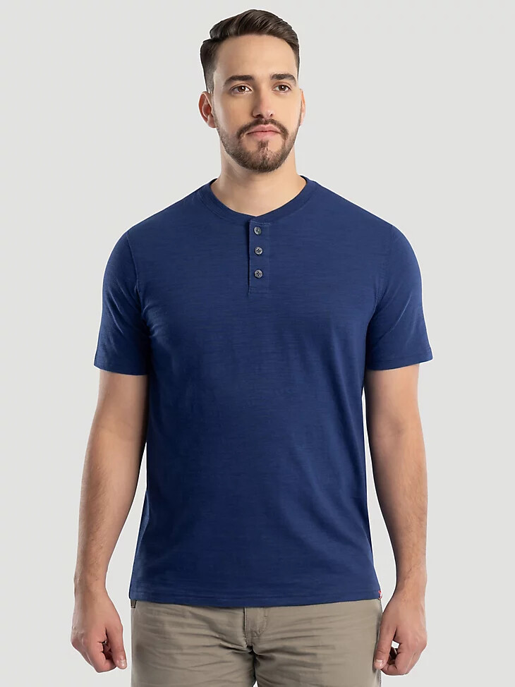 maglia henley da uomo in maglia slub blu estate